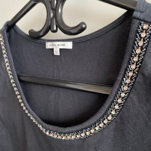 Japanese Fashion Tank Top /w Rhinestone Lined Neck - Picture 2 of 4